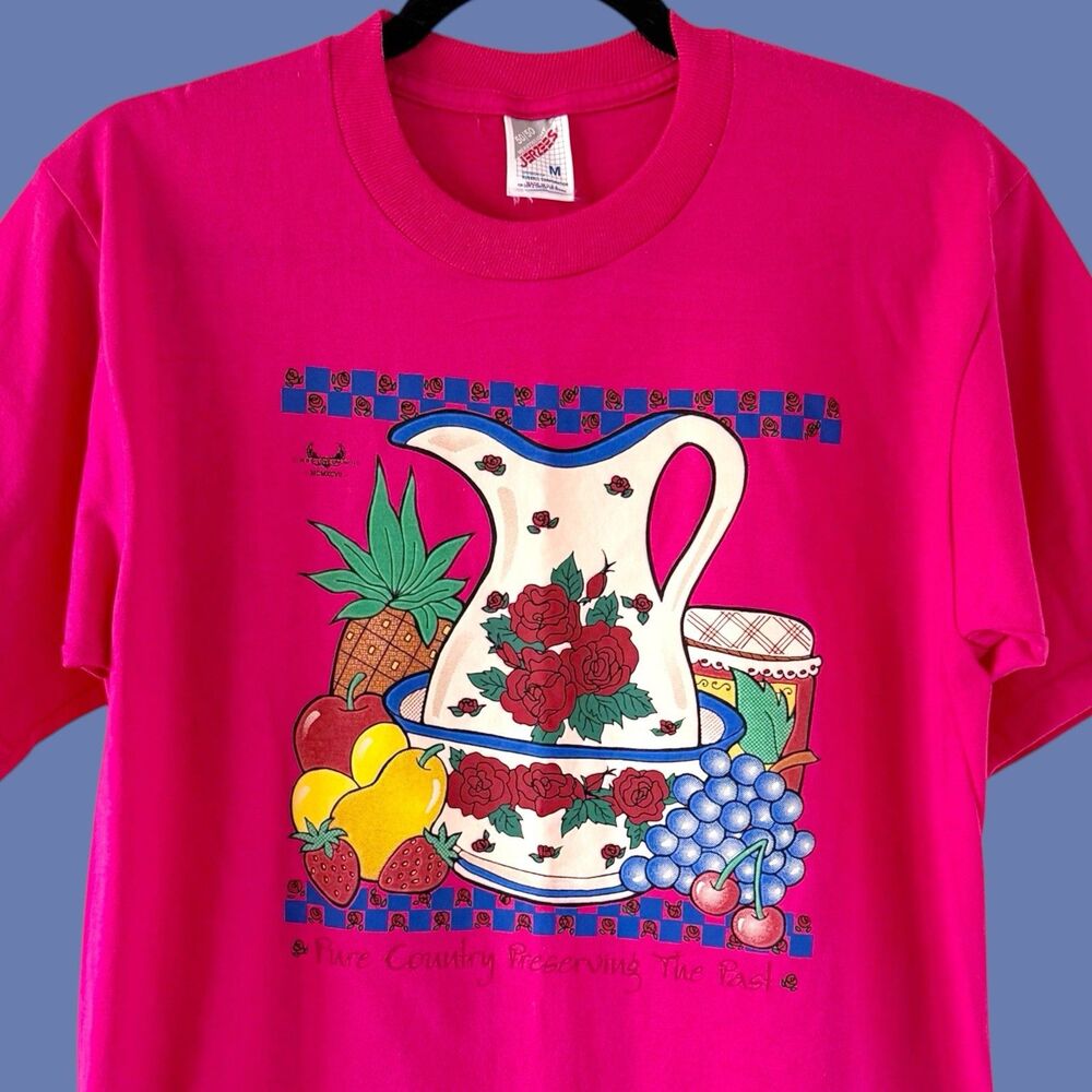 Vtg 90s PURE COUNTRY Preserving The Past Tee Shirt M Folk Art Homestead Cooking